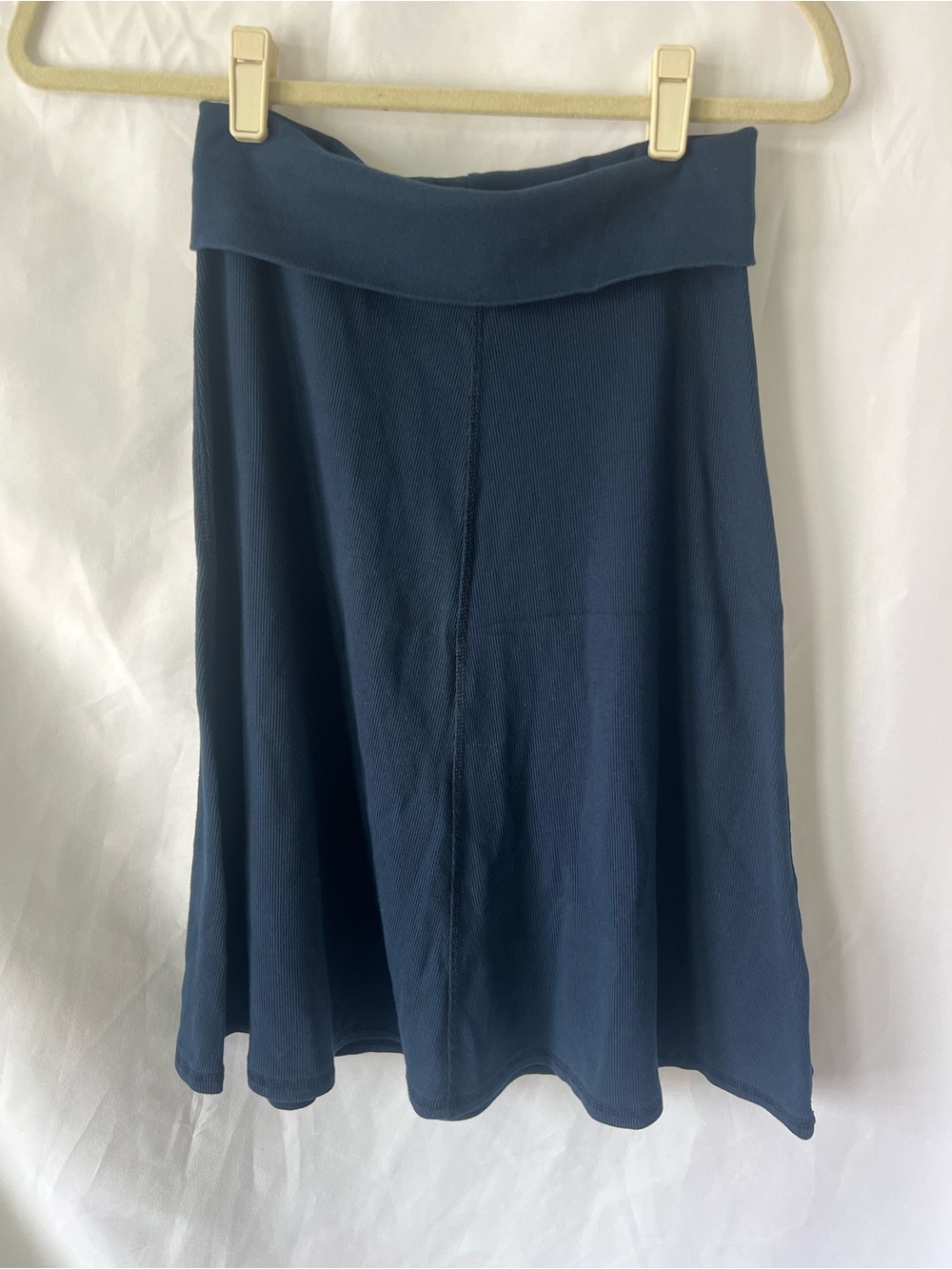 NWOT Womens HARD TAIL Navy* Ribbed 95% Cotton Fold-Over Midi Skirt